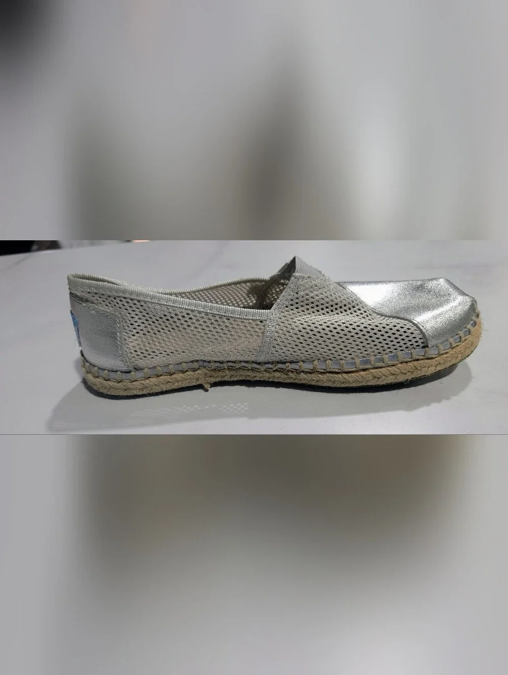 TOMS Women's Silver Mesh Espadrille Flats